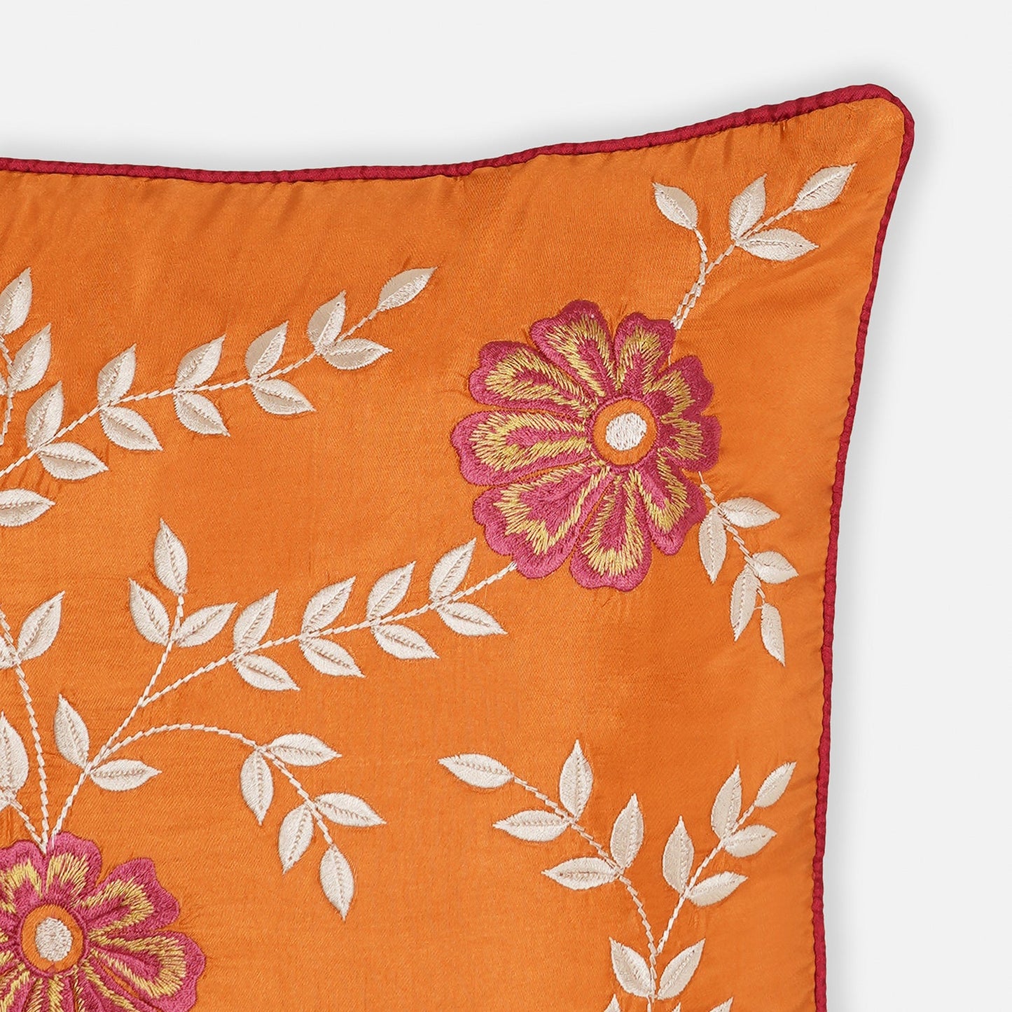 Orange Vine Embroidered Sqaure Cushion Cover