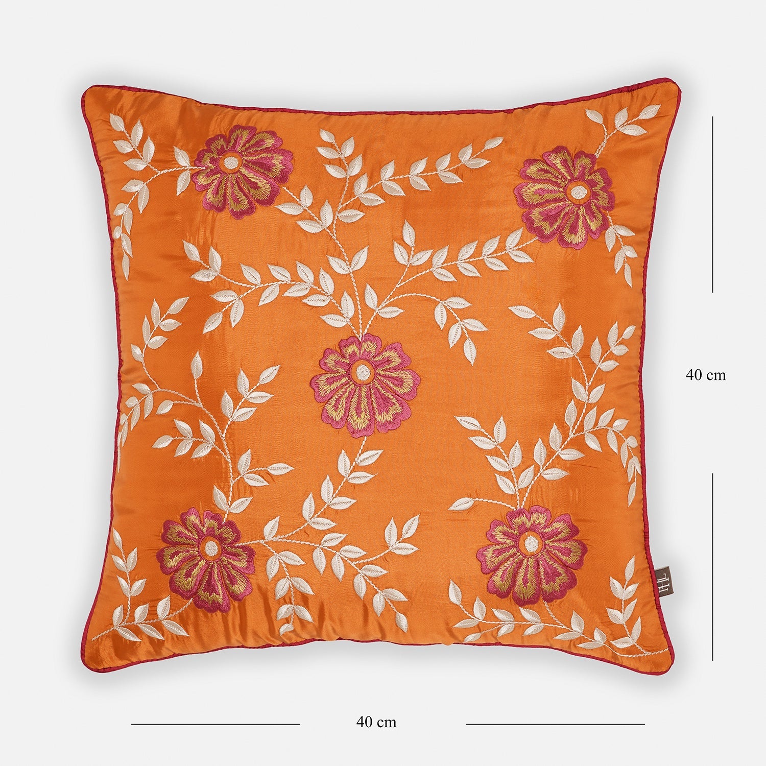 Orange Vine Embroidered Sqaure Cushion Cover