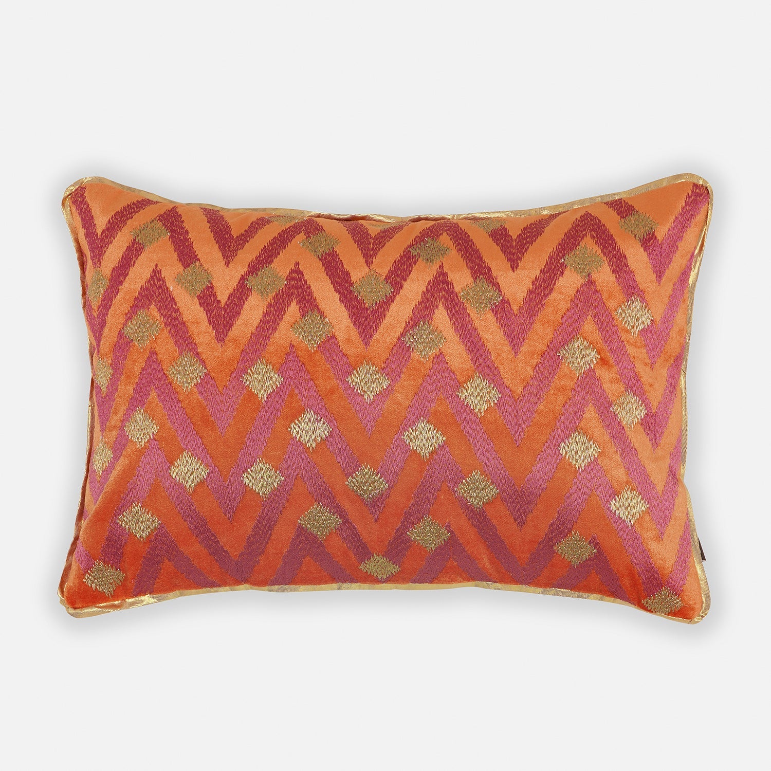 Pink & Orange Ombre Embroidered Velvet Cushion Cover