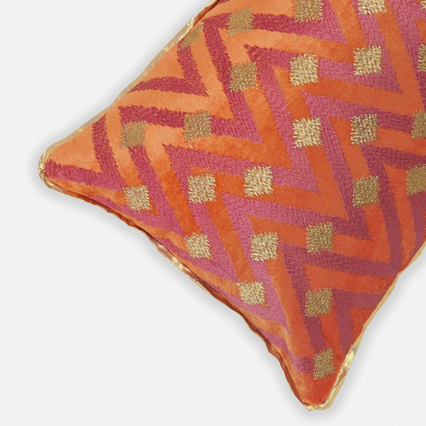 Pink & Orange Ombre Embroidered Velvet Cushion Cover