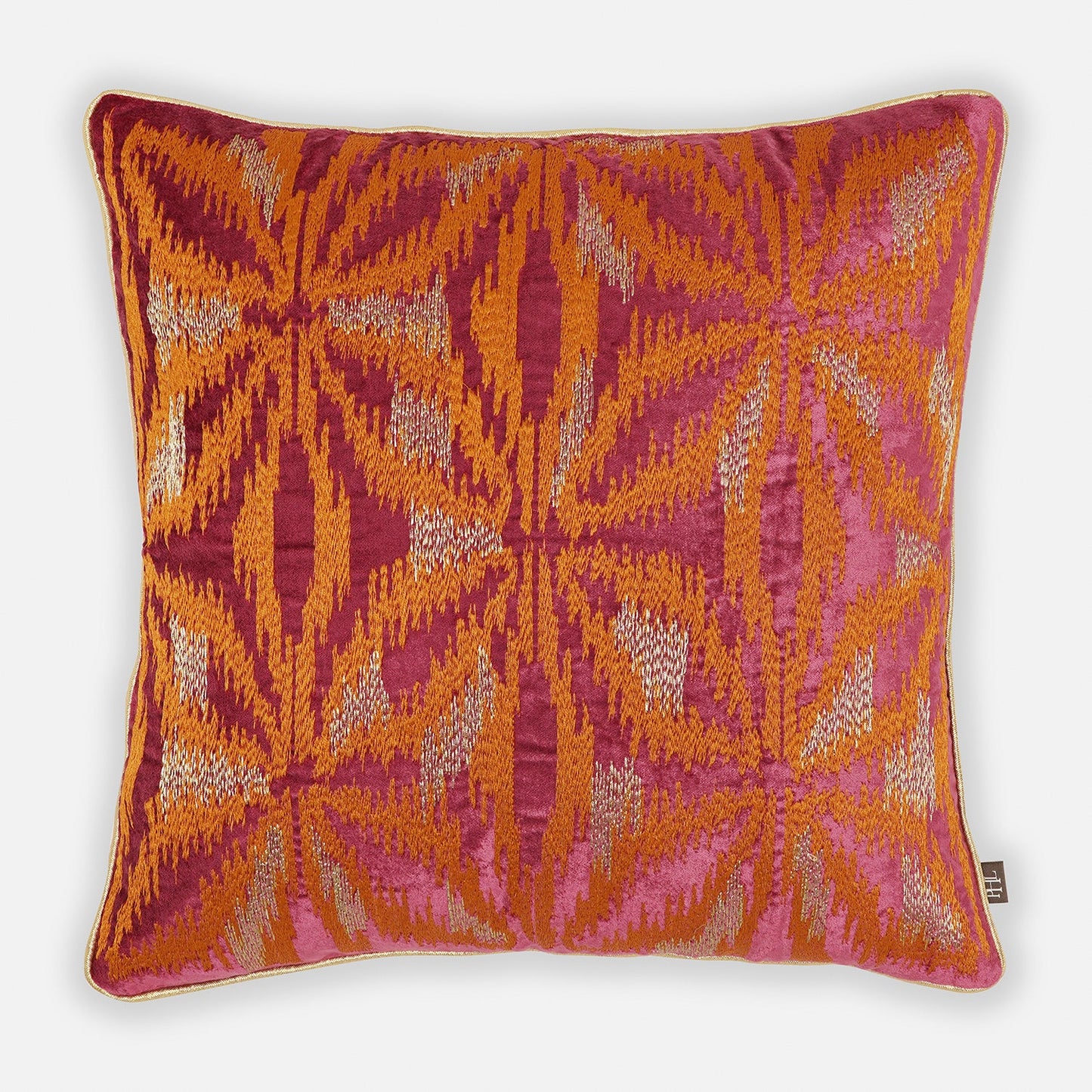 Pink and Orange Abstract Embroidered Square Cushion Cover