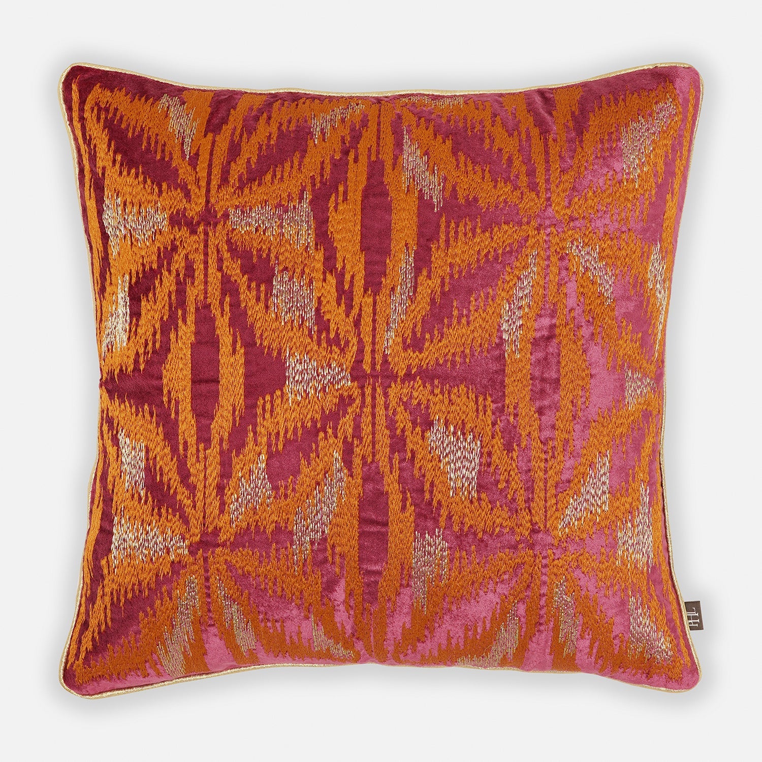 Pink and Orange Abstract Embroidered Square Cushion Cover