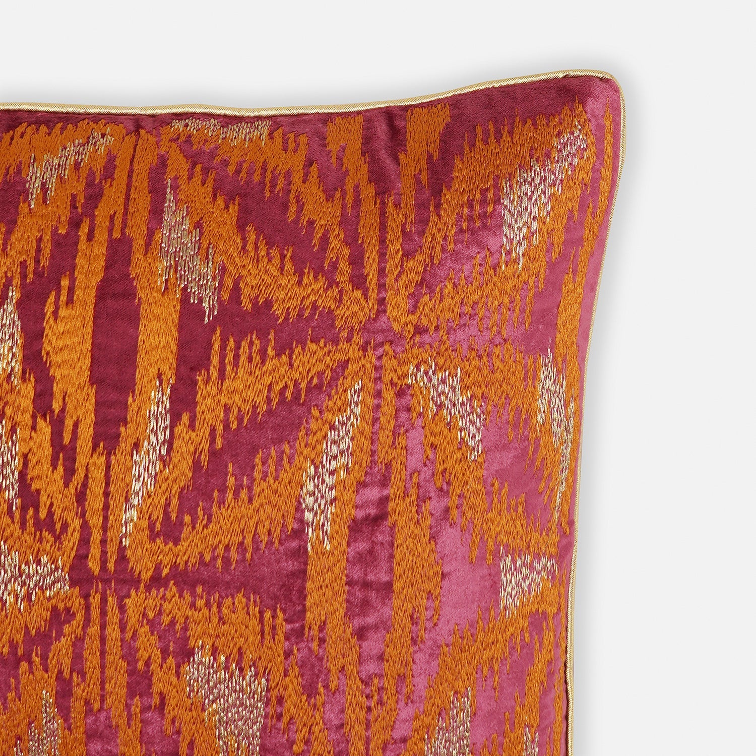 Pink and Orange Abstract Embroidered Square Cushion Cover