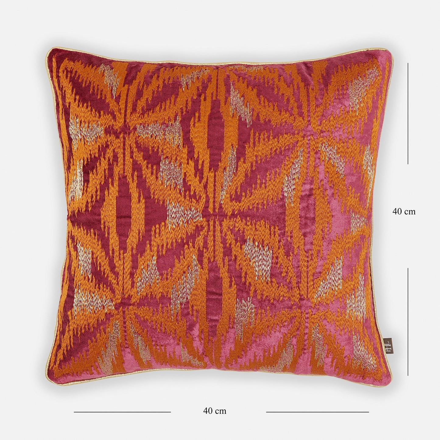 Pink and Orange Abstract Embroidered Square Cushion Cover