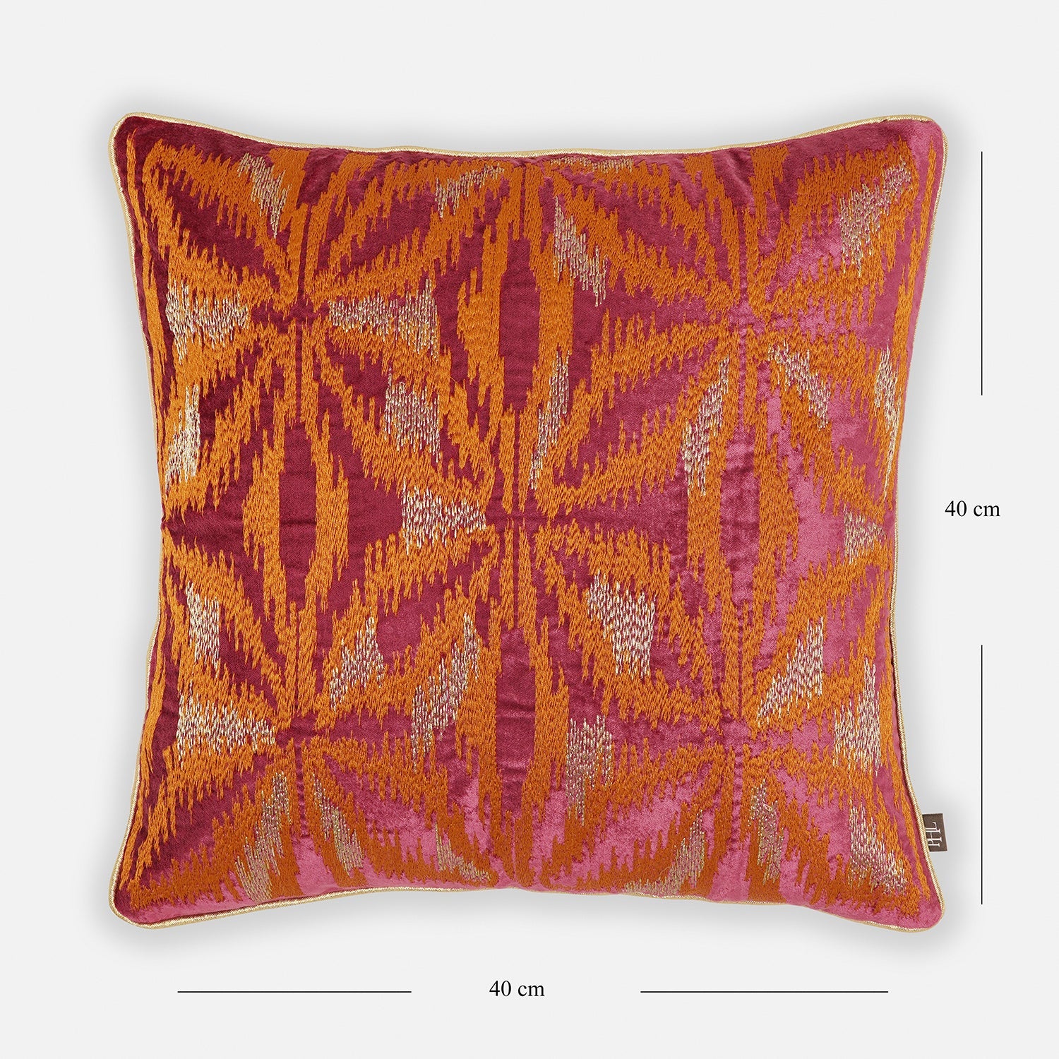 Pink and Orange Abstract Embroidered Square Cushion Cover