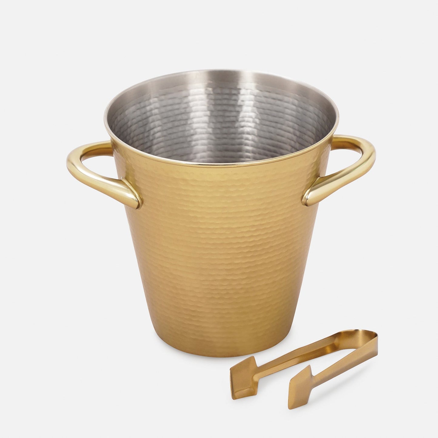 Gold Matt Finish Hammered Metal Ice Bucket with Tong