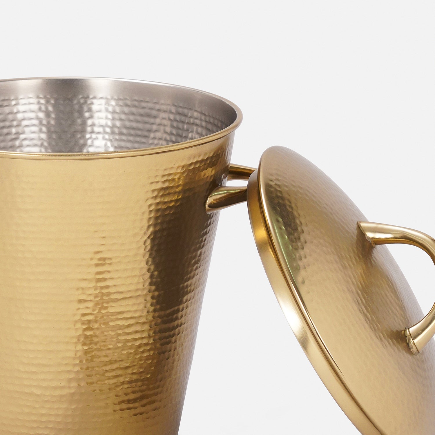 Gold Matt Hammered Metal Ice Bucket with Lid & Tong