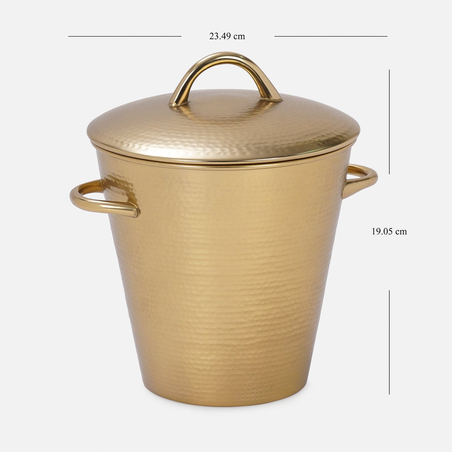 Gold Matt Hammered Metal Ice Bucket with Lid & Tong