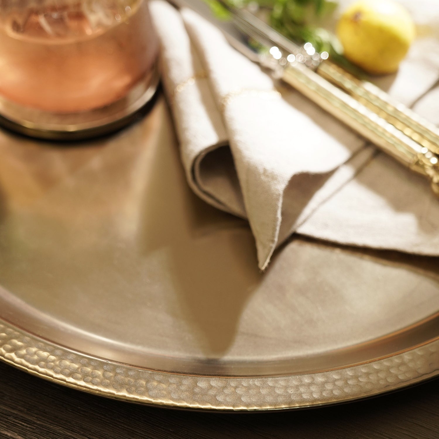 Gold Matt Finish Hammered Metal Tray