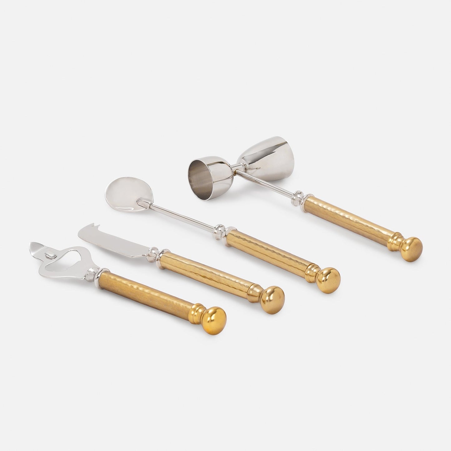 Gold Matt Finish Hammered Metal Bar Tool Set with Base