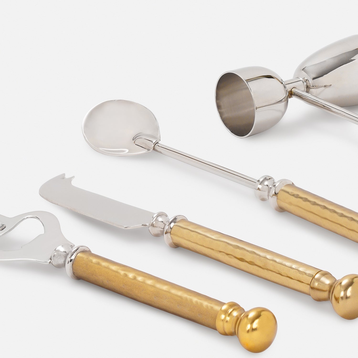 Gold Matt Finish Hammered Metal Bar Tool Set with Base