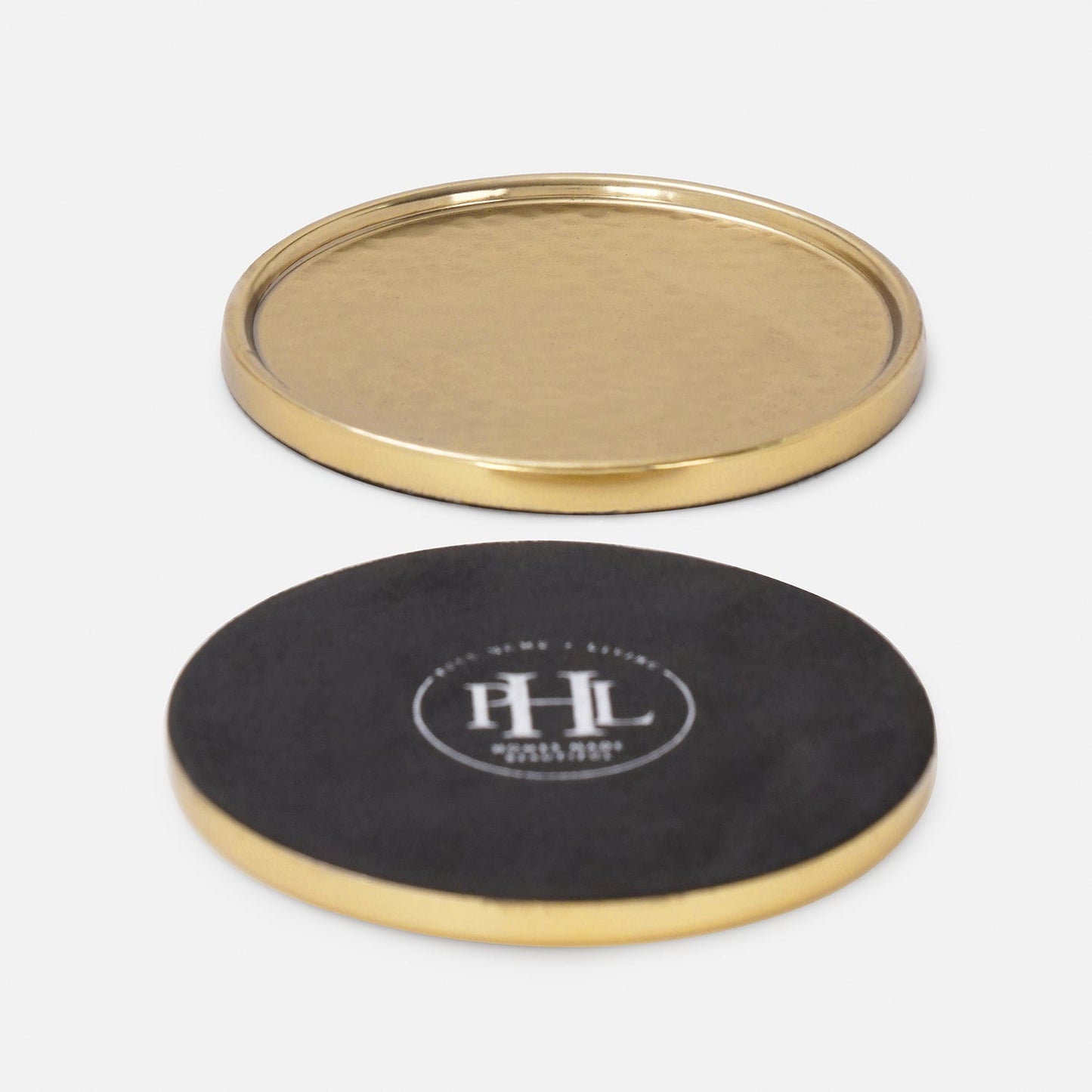 Set Of 4 Gold Matt Hammered Metal Coasters with Stand