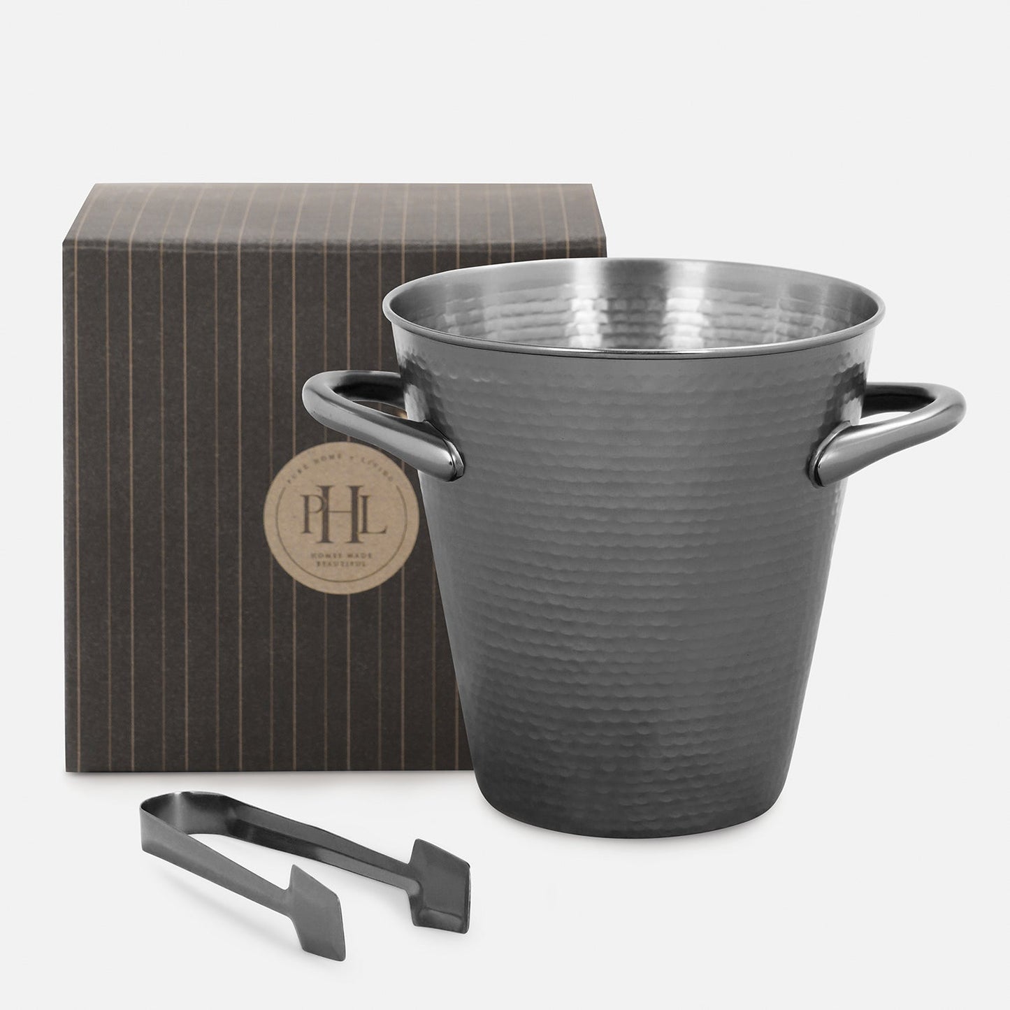 Grey Matt Hammered Metal Ice Bucket with Tong - Small