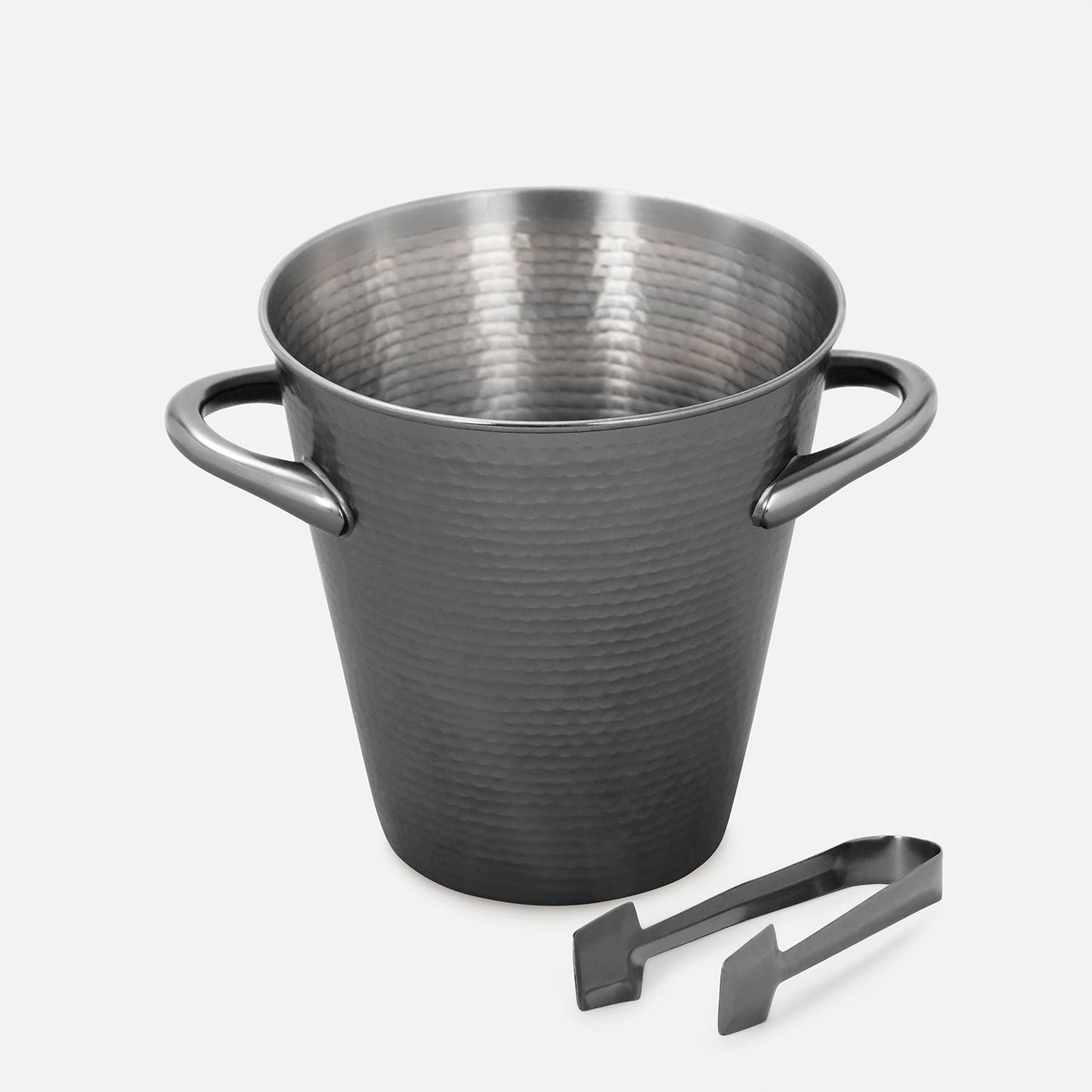 Grey Matt Hammered Metal Ice Bucket with Tong - Small