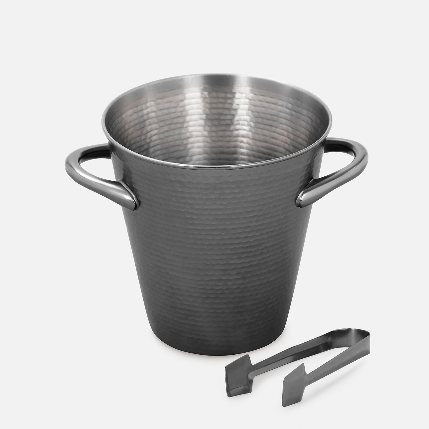 Grey Matt Hammered Metal Ice Bucket with Tong - Small
