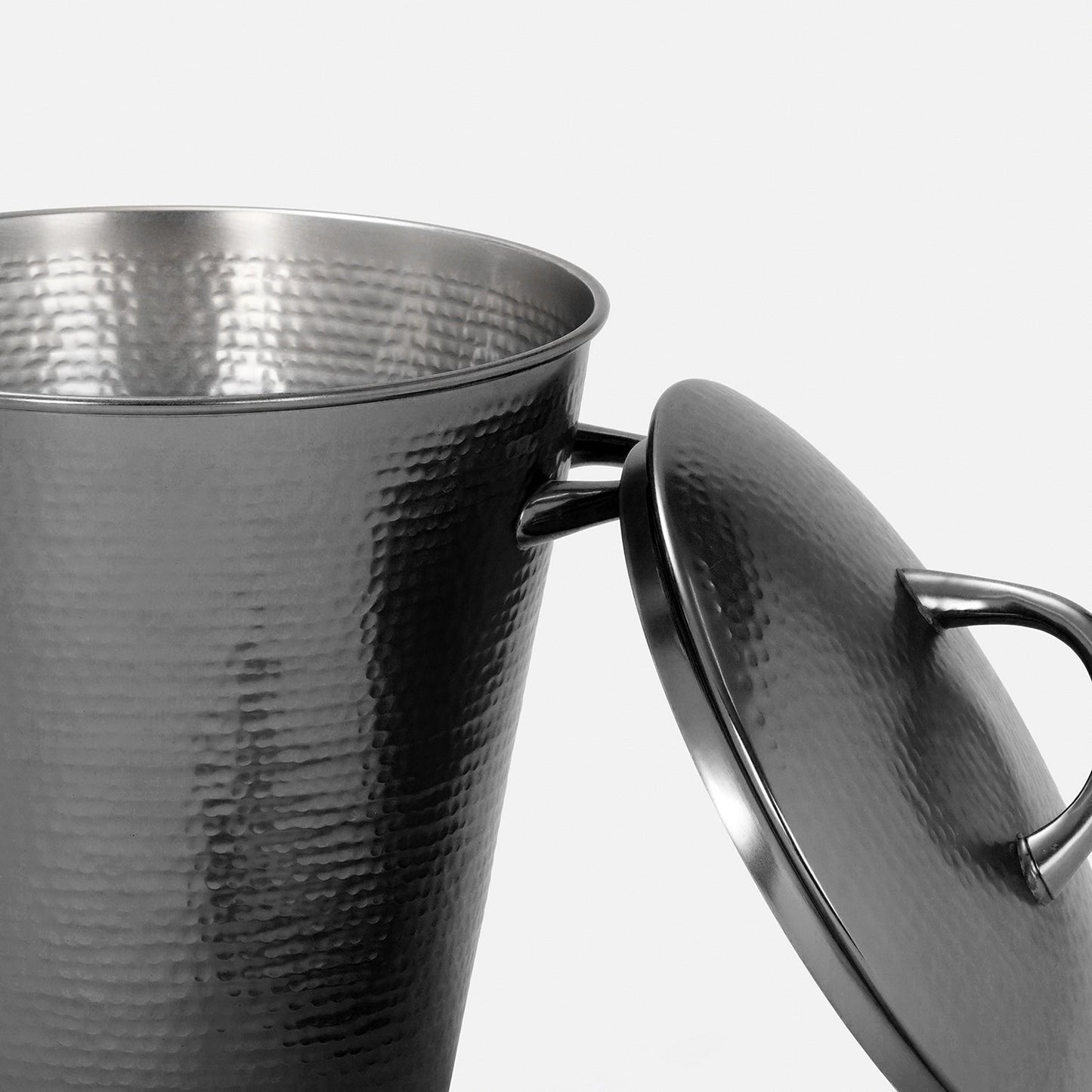 Grey Matt Hammered Metal Ice Bucket with Lid & Tong