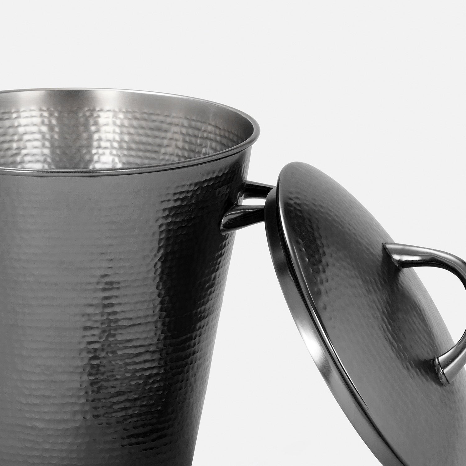 Grey Matt Hammered Metal Ice Bucket with Lid & Tong