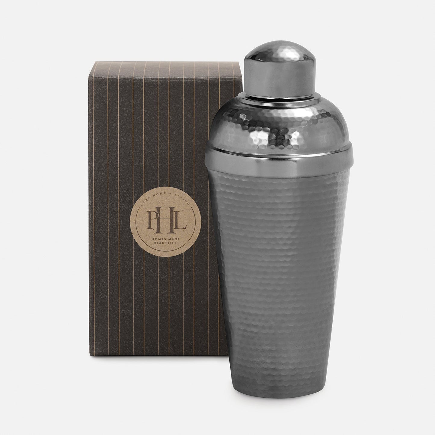 Grey Matt Finish Hammered Metal Cocktail Shaker