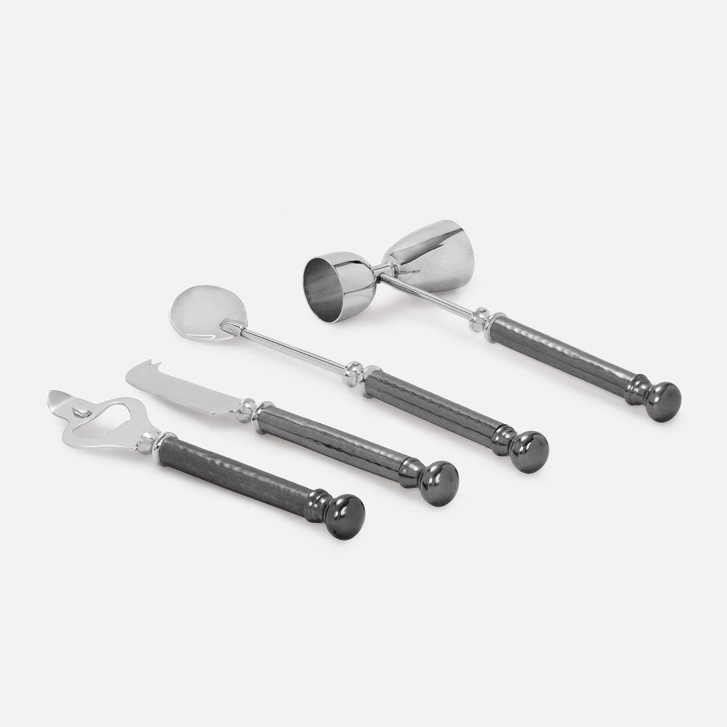 Grey Matt Finish Hammered Metal Bar Tool Set with Base