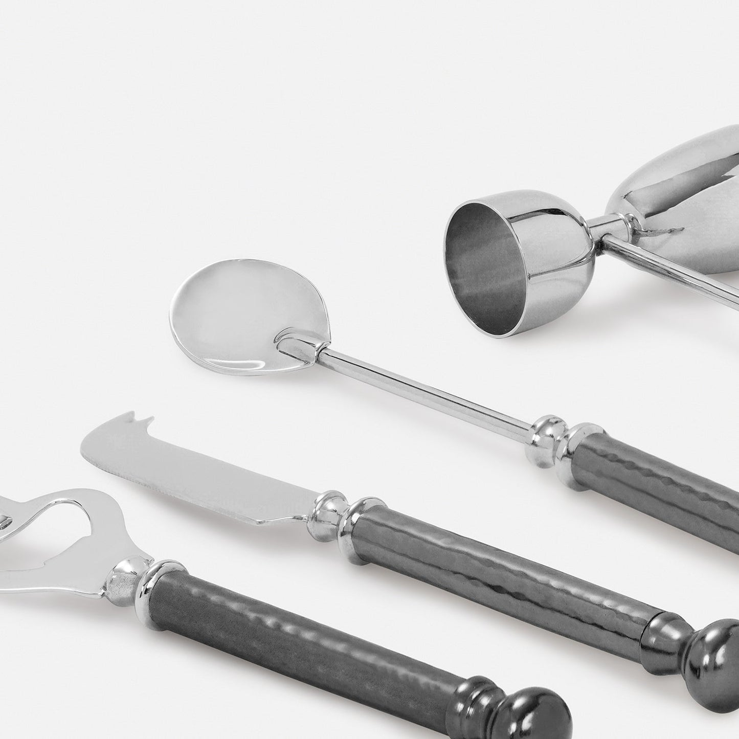 Grey Matt Finish Hammered Metal Bar Tool Set with Base
