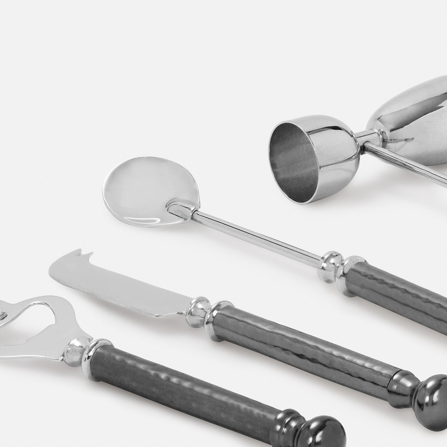Grey Matt Finish Hammered Metal Bar Tool Set with Base