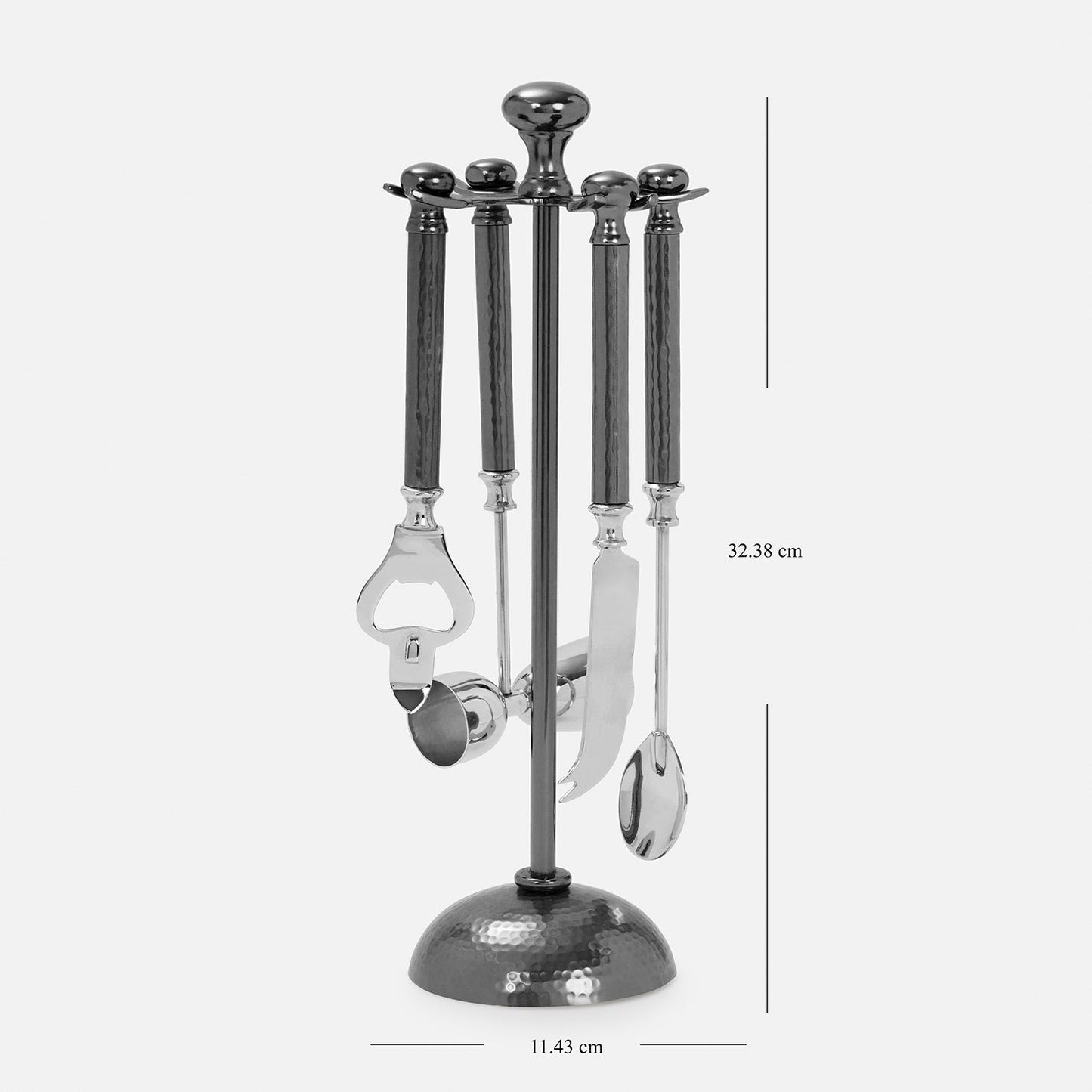 Grey Matt Finish Hammered Metal Bar Tool Set with Base