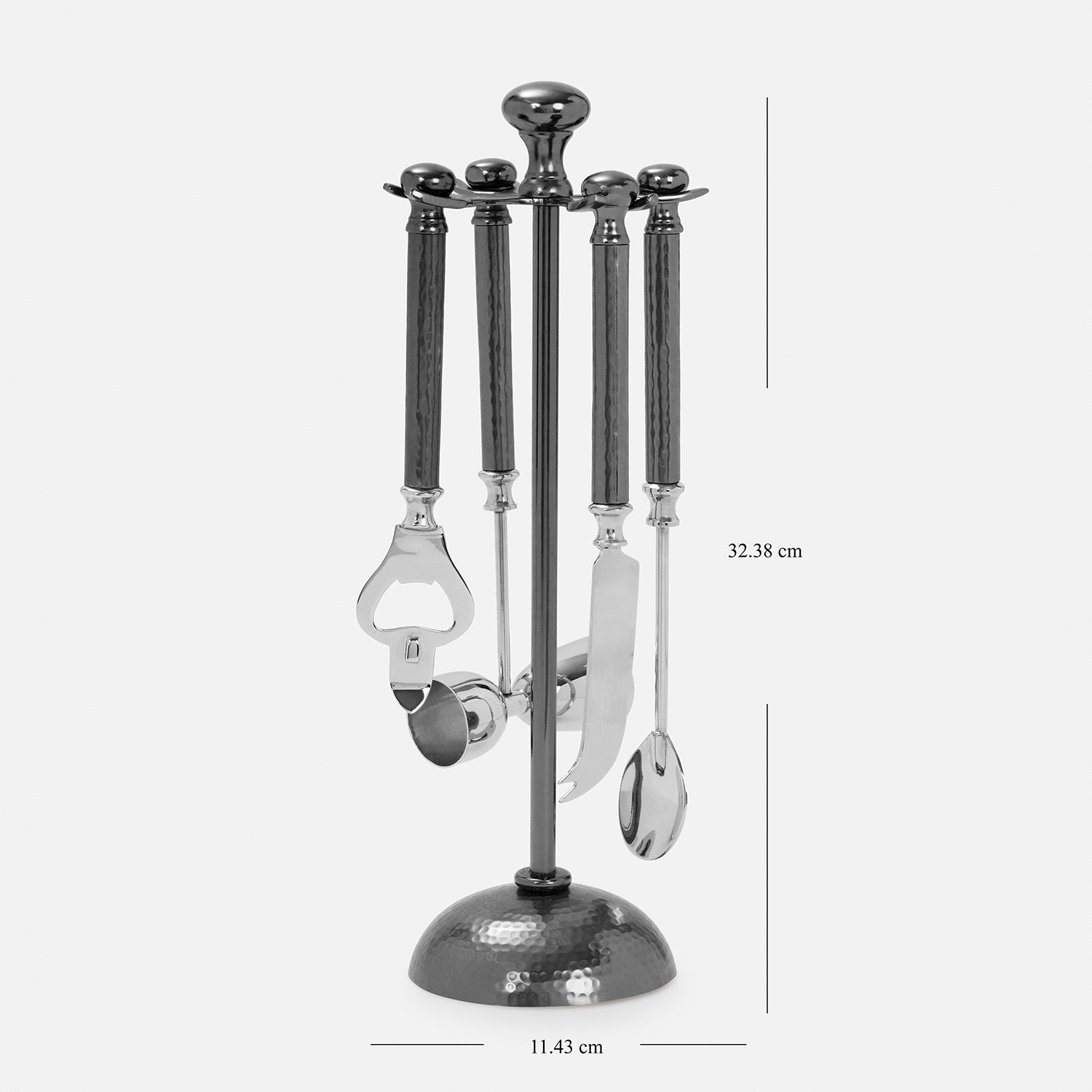 Grey Matt Finish Hammered Metal Bar Tool Set with Base