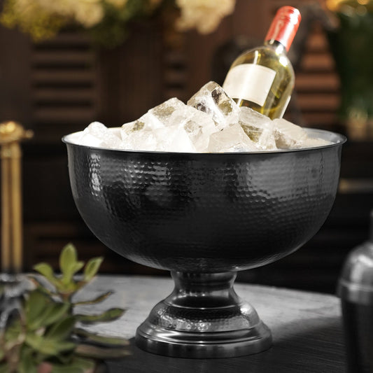 Grey Matt Finish Hammered Metal Punch Bowl