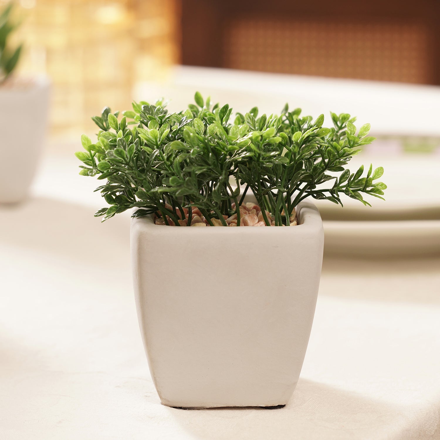 Green Artificial Plant in Cement Pot - Medium
