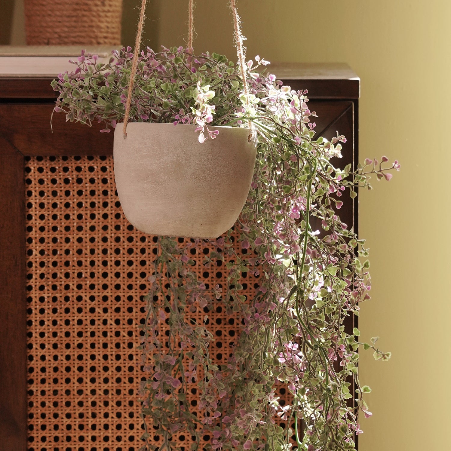 Green Artificial Hanging Plant with Cement Pot