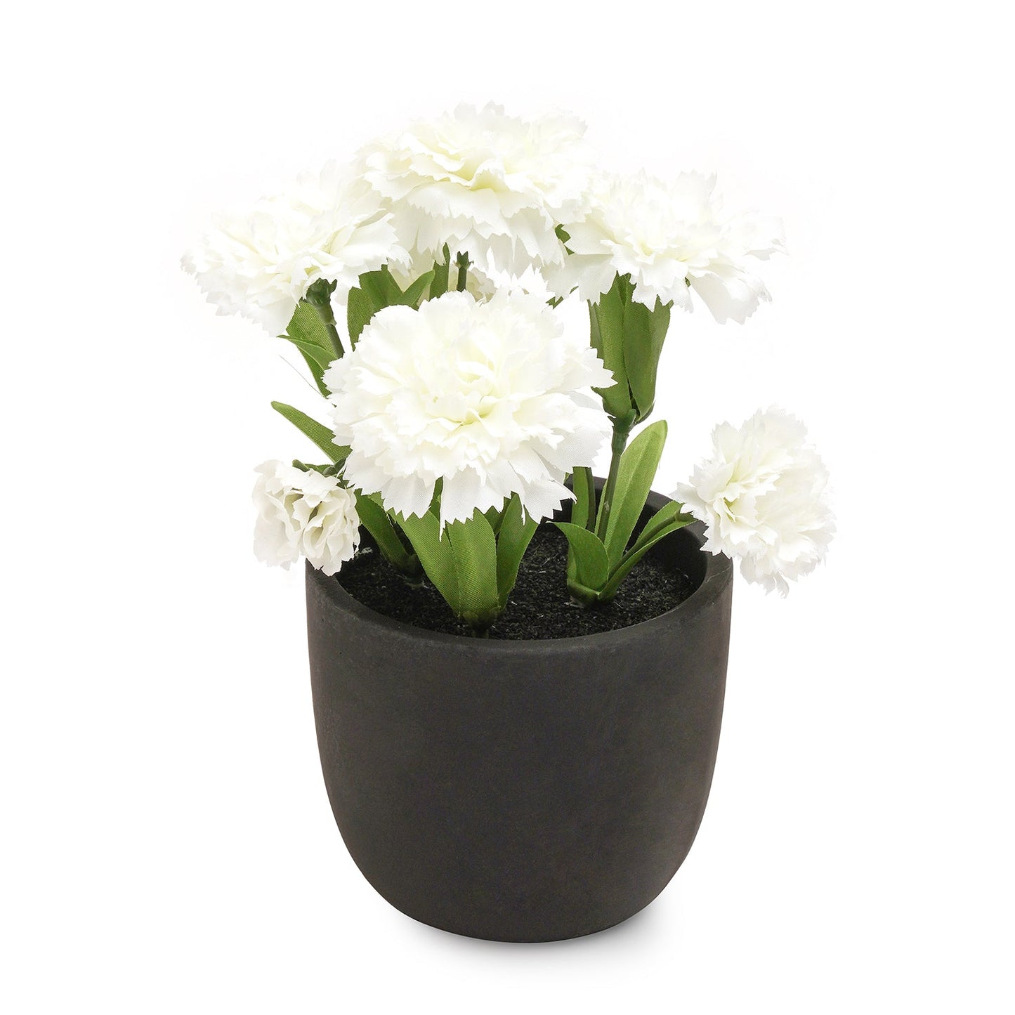 White Artificial Carnation with Cement Pot
