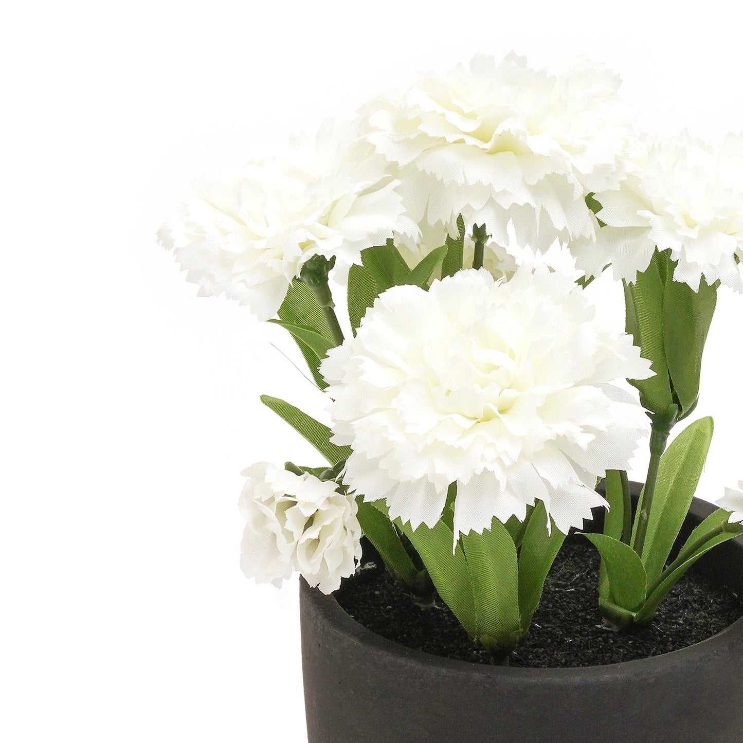 White Artificial Carnation with Cement Pot