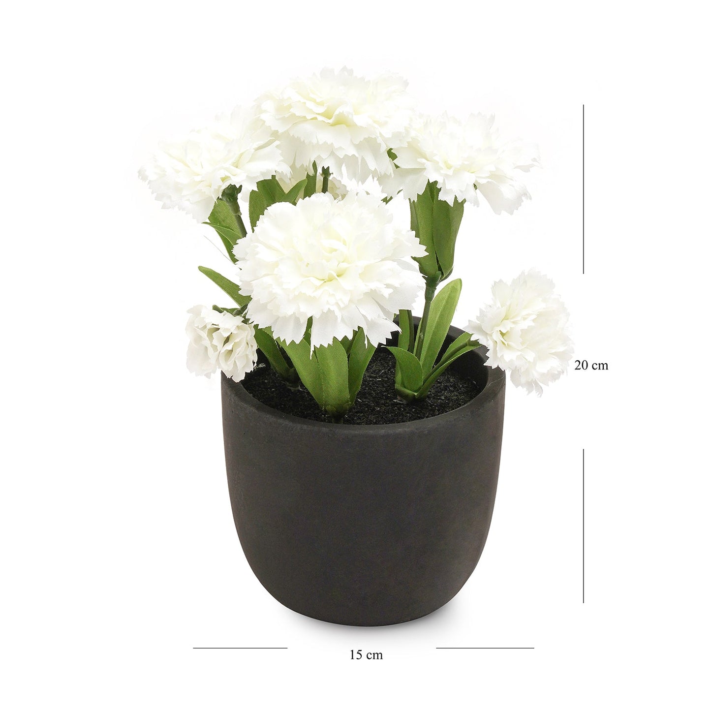 White Artificial Carnation with Cement Pot