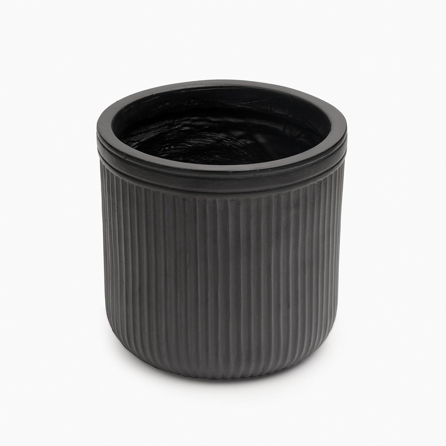 Black Polyfibre Ribbed Pot - Small