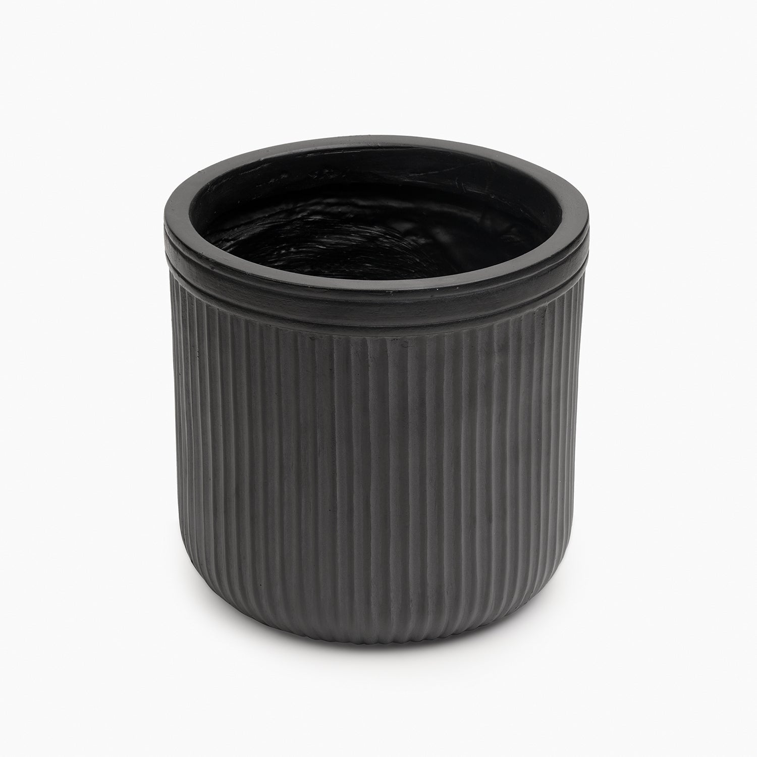 Black Polyfibre Ribbed Pot - Small