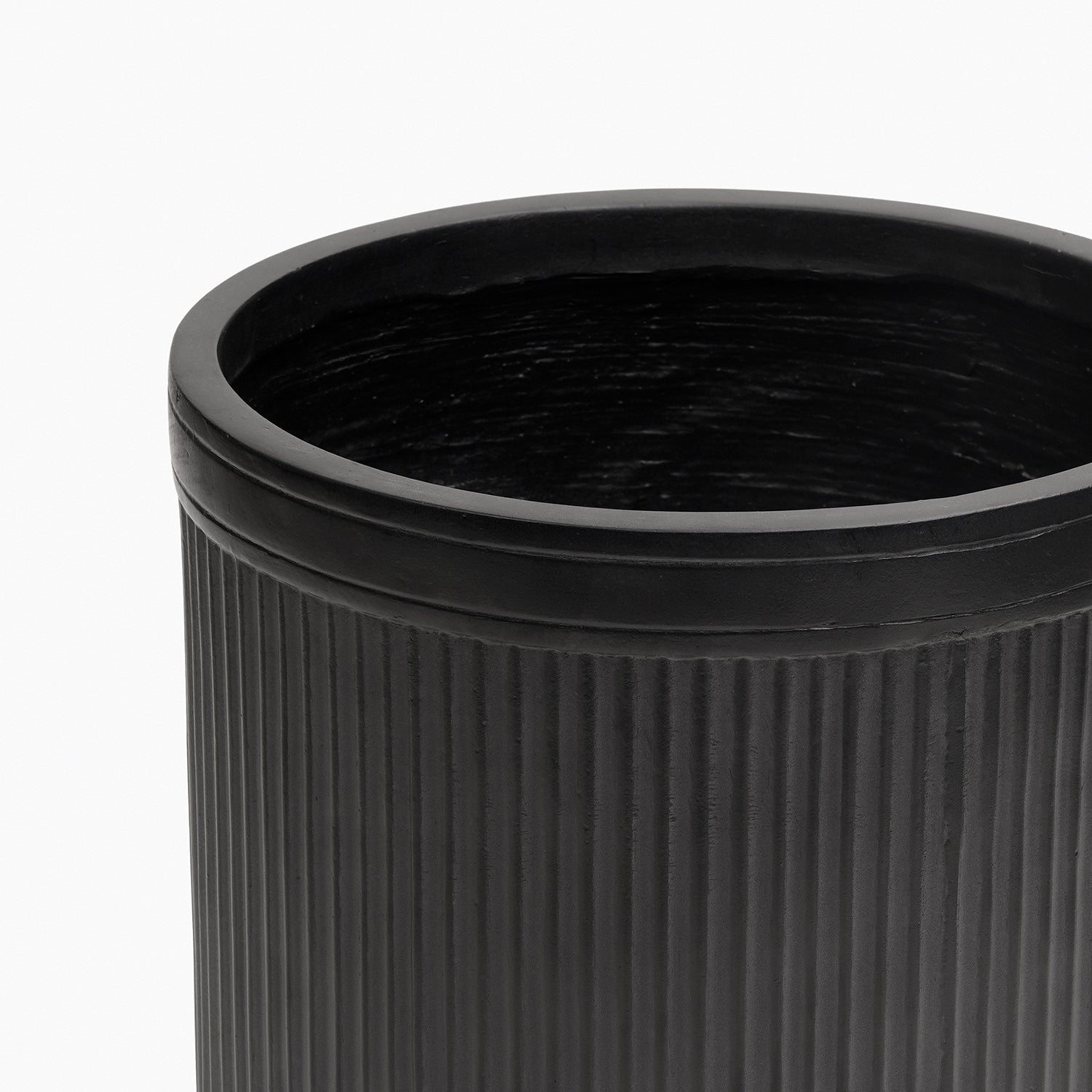 Black Polyfibre Ribbed Pot - Large