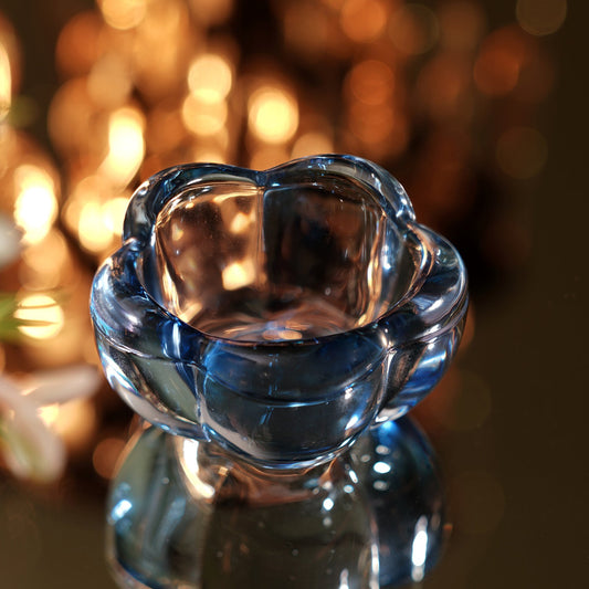 Set of 4 Blue Glass Flower Shaped Tealight Holders