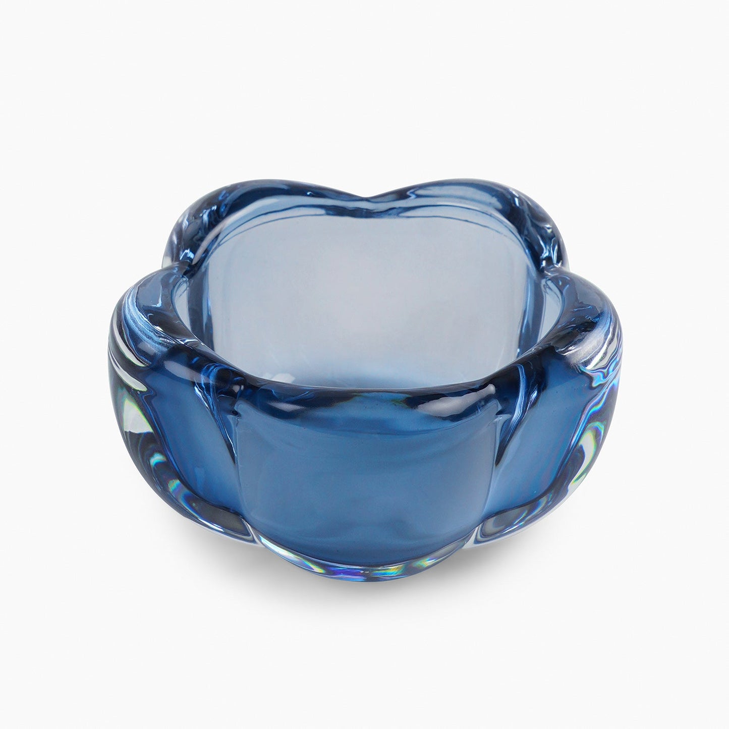 Set of 4 Blue Glass Flower Shaped Tealight Holders