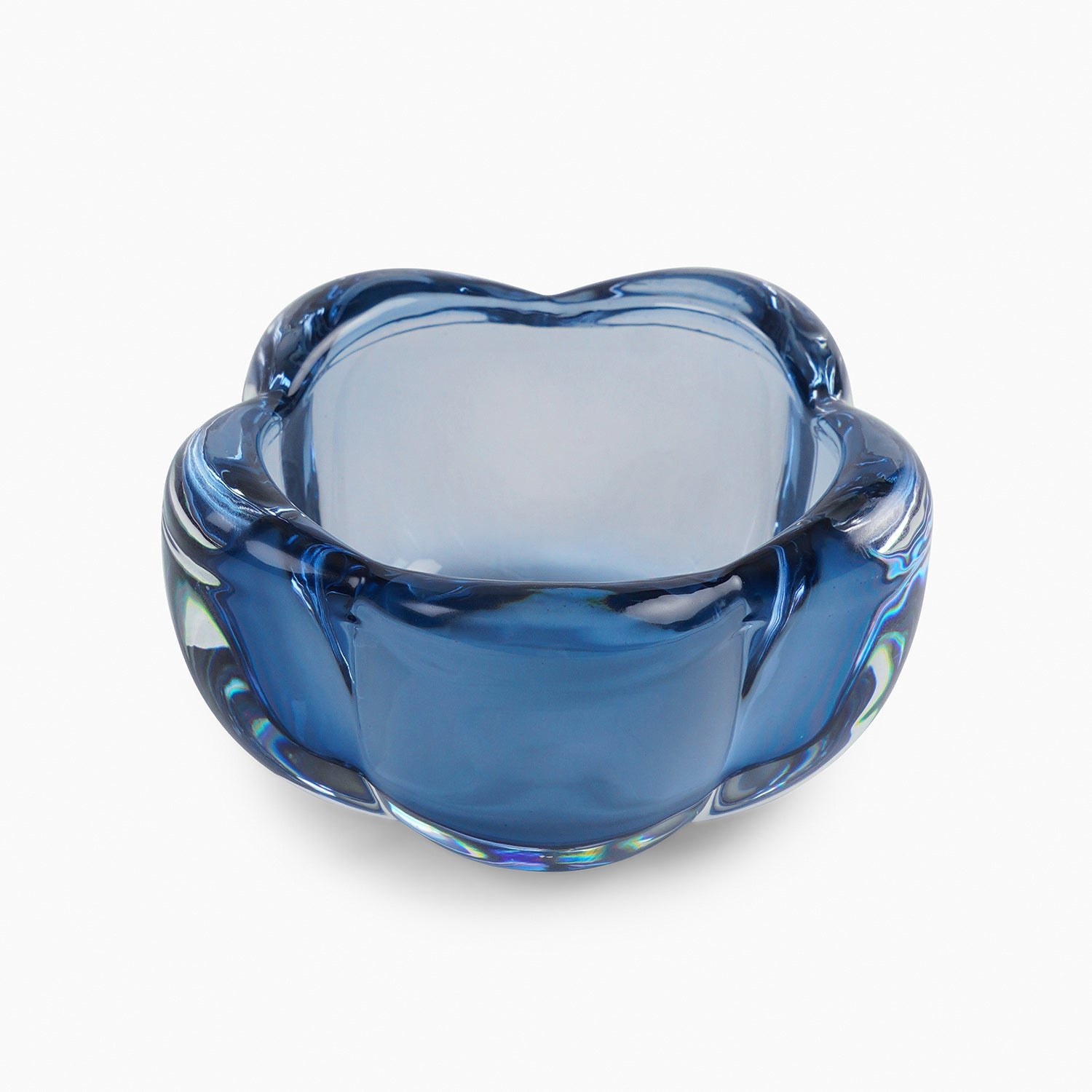 Set of 4 Blue Glass Flower Shaped Tealight Holders