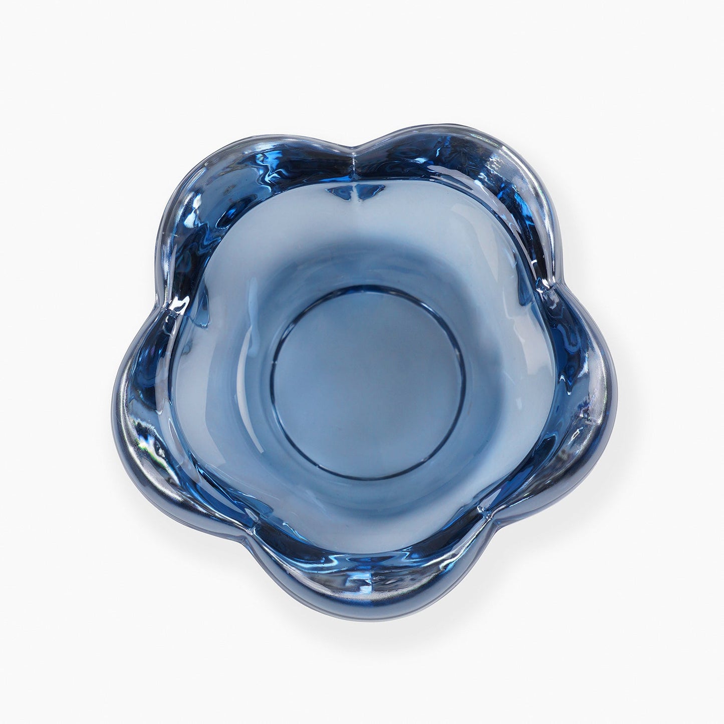Set of 4 Blue Glass Flower Shaped Tealight Holders