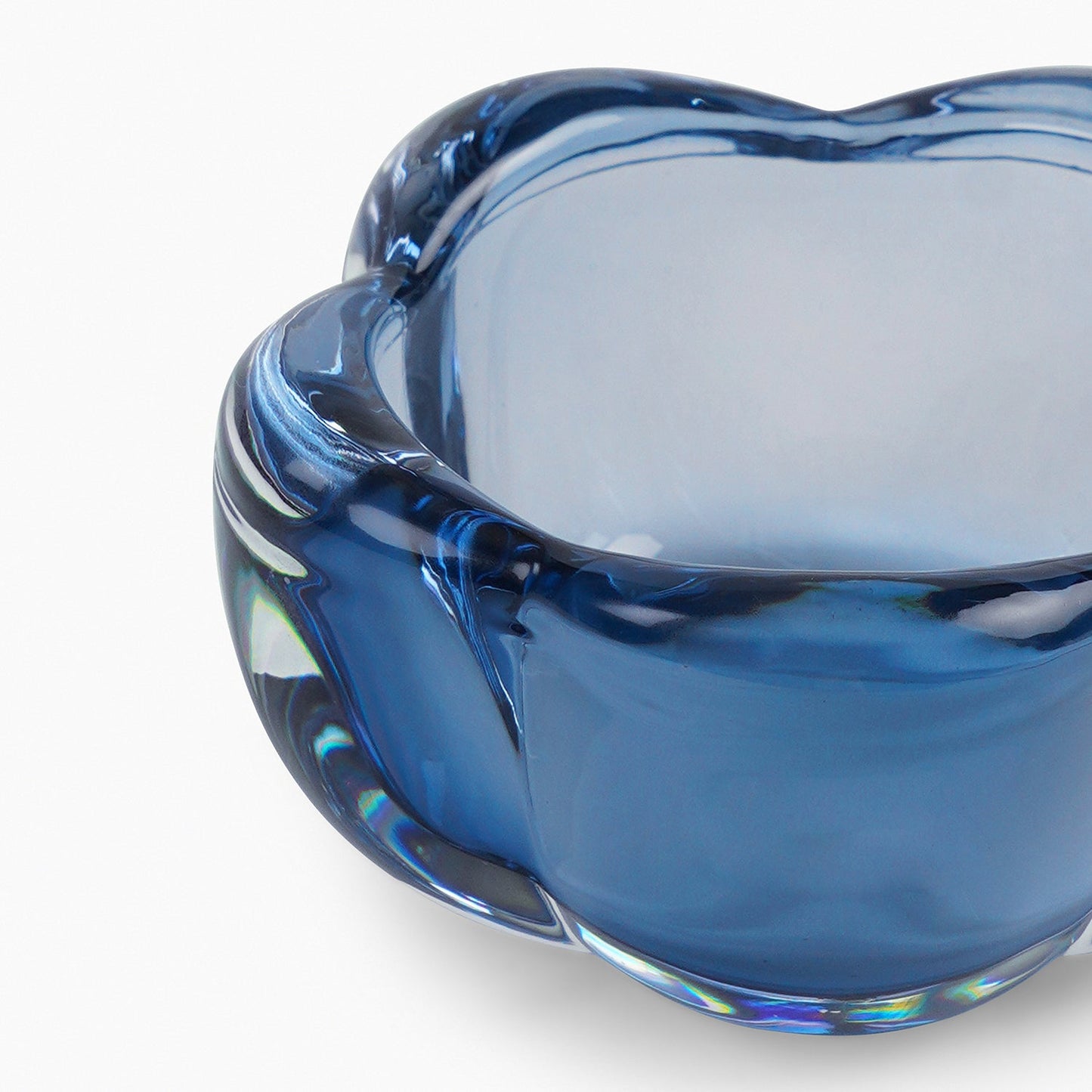 Set of 4 Blue Glass Flower Shaped Tealight Holders