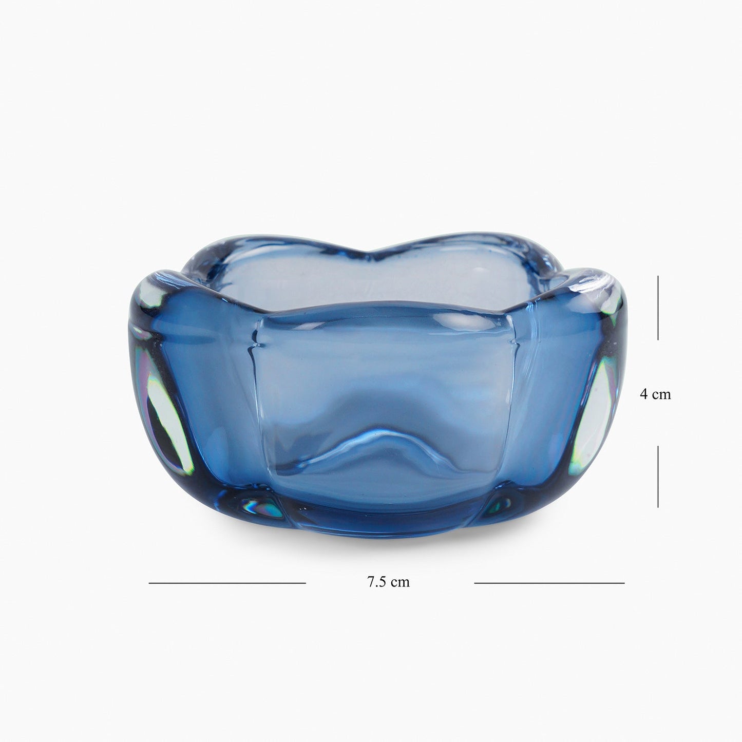 Set of 4 Blue Glass Flower Shaped Tealight Holders