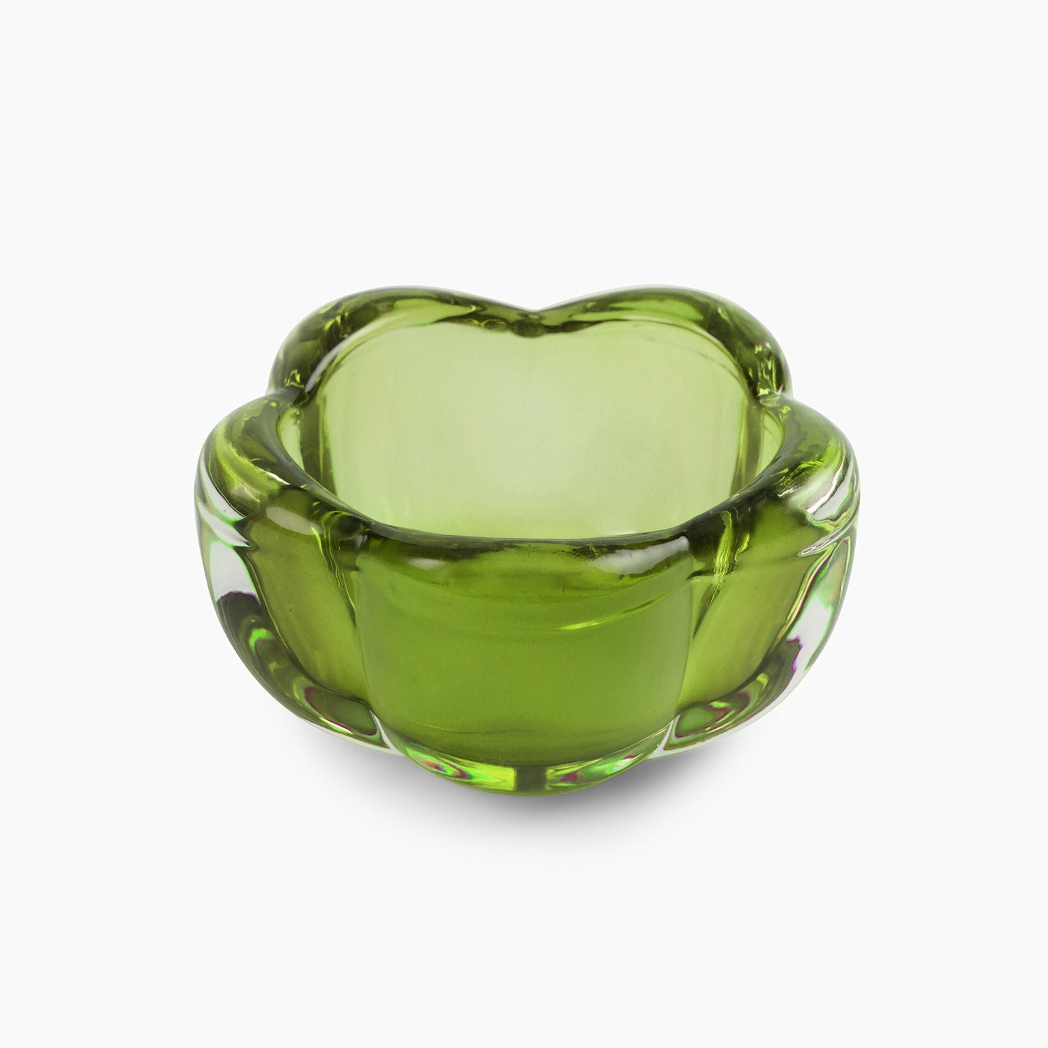Set of 4 Green Glass Flower Shaped Tealight Holders