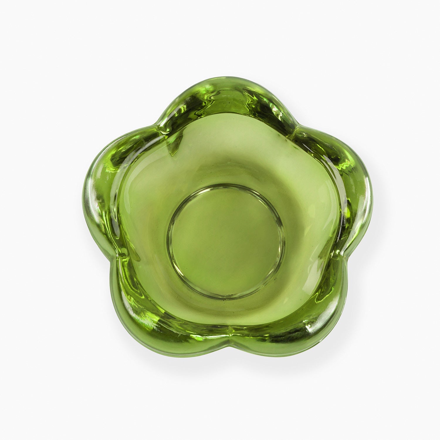 Set of 4 Green Glass Flower Shaped Tealight Holders