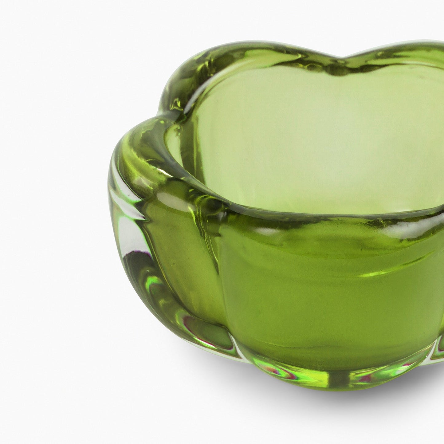 Set of 4 Green Glass Flower Shaped Tealight Holders