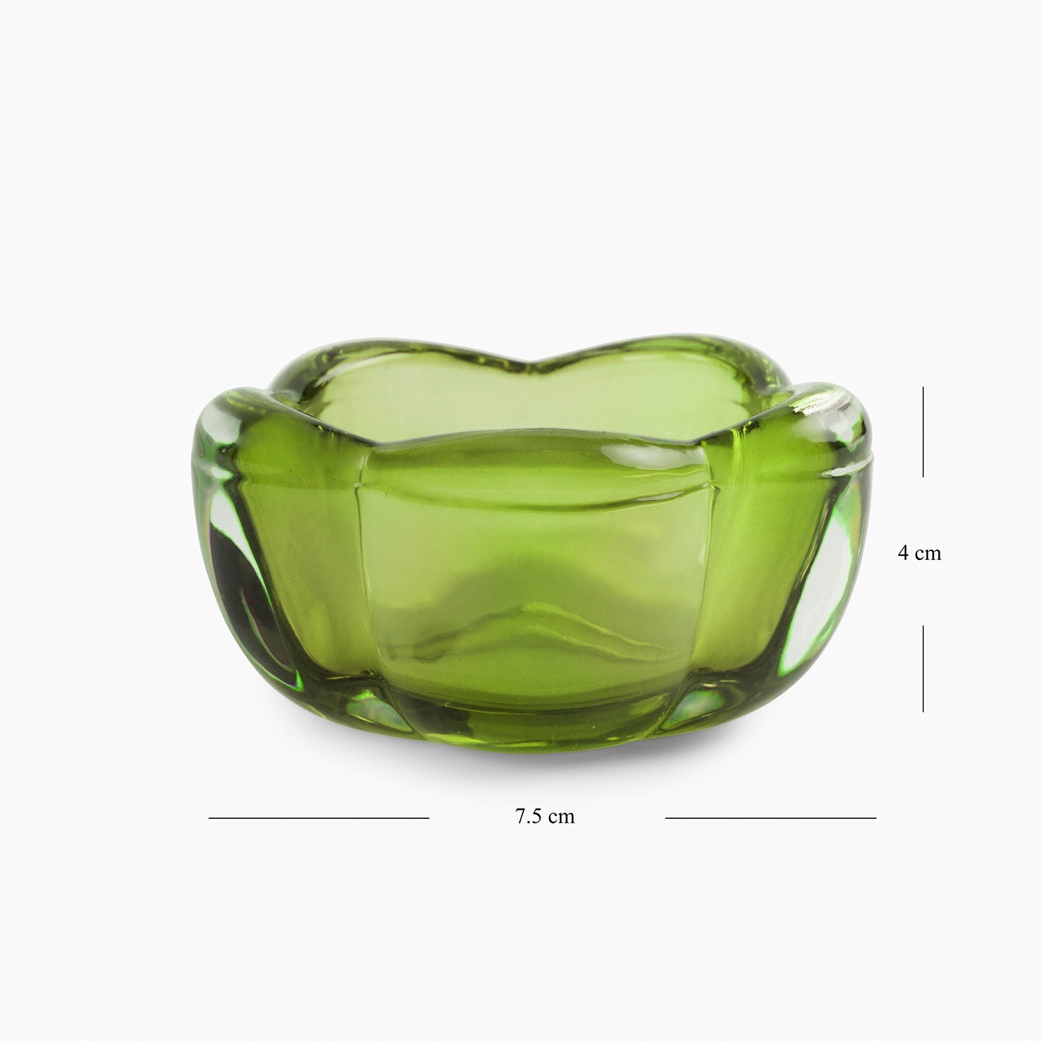 Set of 4 Green Glass Flower Shaped Tealight Holders