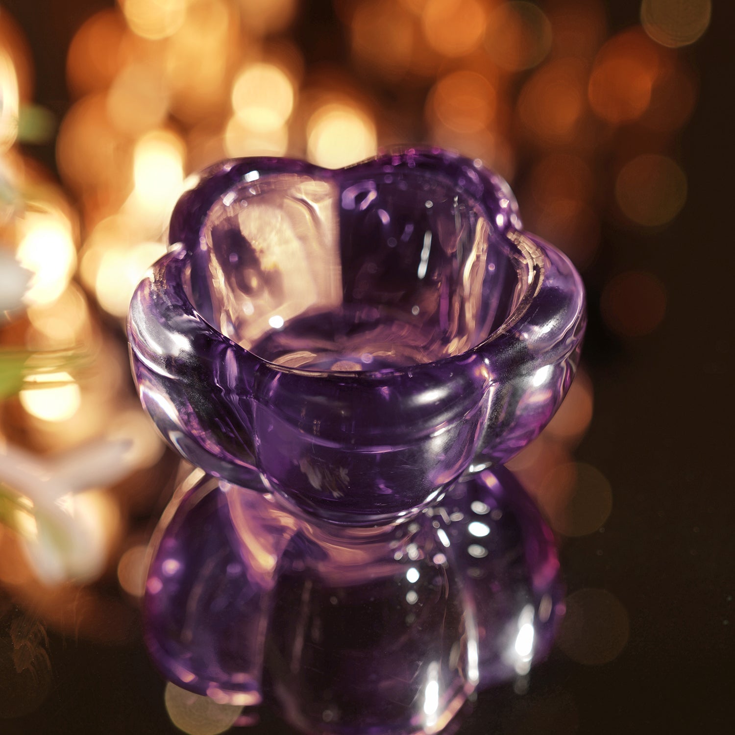 Set of 4 Purple Glass Flower Shaped Tealight Holders