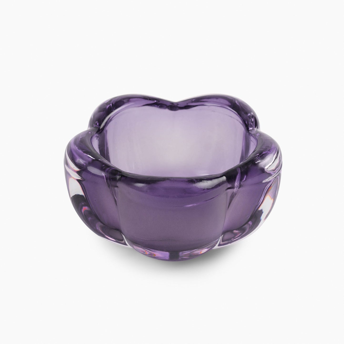 Set of 4 Purple Glass Flower Shaped Tealight Holders