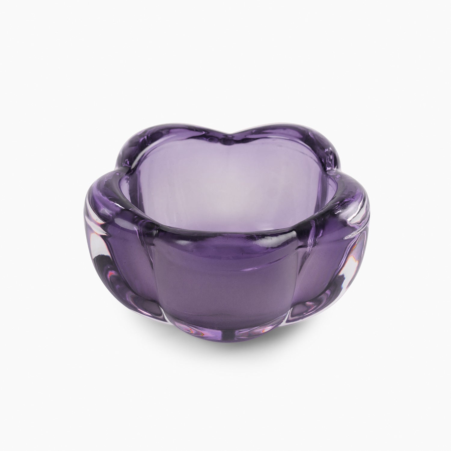 Set of 4 Purple Glass Flower Shaped Tealight Holders