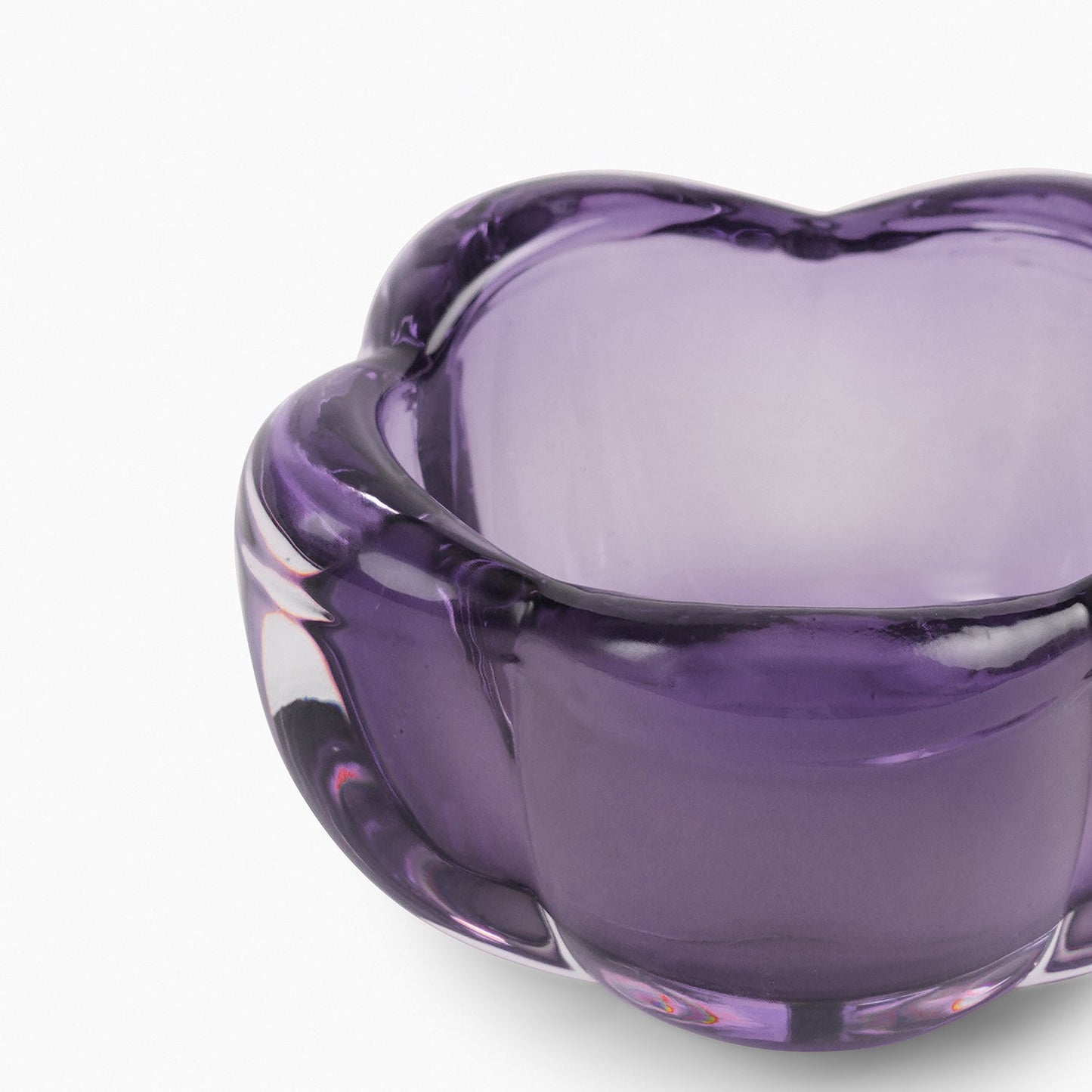 Set of 4 Purple Glass Flower Shaped Tealight Holders